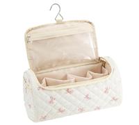Large Capacity Travel Toiletry Pouch with Zipper, Portable Quilted Floral Cosmetic Bag with Compartment, Aesthetic Makeup Organizer Pouch for Women Girls