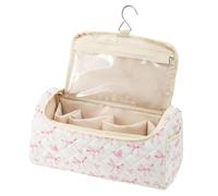 Large Capacity Travel Toiletry Pouch with Zipper, Portable Quilted Floral Cosmetic Bag with Compartment, Aesthetic Makeup Organizer Pouch for Women Girls