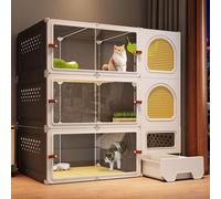 Large Cat Cage - DIY Cat Playpen with Litter Box, Enclosed Pet House for 1-2 Indoor Cats, Multi-Feature Design, Fence Panels, Transparent Windows for Optimal Visibility