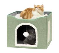 Large Cat Cave, Foldable Cave Kitten House, Cat Bed, Sleeping Condo, Cute Sleeping Tent, Cube House with Plush Ball & Scratch Pad for Kittens, Puppies, Small Animals