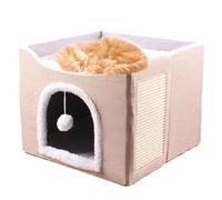 Large Cat Cave, Foldable Kitten House Bed, Sleeping Condo Tent with Plush Ball and Scratch Pad, Cube House for Kittens, Puppies, and Small Animals,16.14x16.14x13.78 Inches
