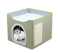 Large Cat Cave, Foldable Kitten House Bed, Sleeping Condo Tent with Plush Ball and Scratch Pad, Cube House for Kittens, Puppies, and Small Animals,16.14x16.14x13.78 Inches