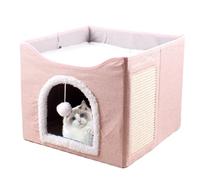 Large Cat Cave, Foldable Kitten House Bed, Sleeping Condo Tent with Plush Ball and Scratch Pad, Cube House for Kittens, Puppies, and Small Animals,16.14x16.14x13.78 Inches