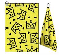 Large Crown Design Golf Towel 15.75 by 23.62 Inch with Carabiner Clip, Cellular Microfiber, Super Absorbent Quick Dry Fabric, Soft Lint Free for Golf Bag and Irons(Yellow)