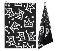Large Crown Design Golf Towel 15.75 by 23.62 Inch with Carabiner Clip, Cellular Microfiber, Super Absorbent Quick Dry Fabric, Soft Lint Free for Golf Bag and Irons(Negro)