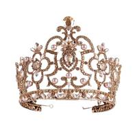 Large Crystal Crown Tiara - European & American Style Headpiece For Pageants & Bridal, One Size, Madera de agar, Sin gemas.