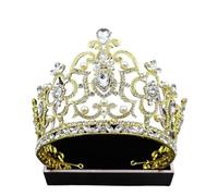 Large Crystal Crown Tiara - European & American Style Headpiece For Pageants & Bridal, One Size, Madera de agar, Sin gemas.