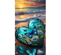 Large Diamond Painting kits for Adults Blue Ocean Hearts 40x90cm,Round Full Drill 5D DIY diamond art kits adults,Rhinestone Embroidery Set Diamonds Painting by Number Kits