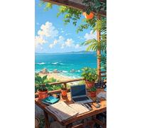 Large Diamond Painting kits for Adults Workbench Ocean View 20x50cm,Round Full Drill 5D DIY diamond art kits adults,Rhinestone Embroidery Set Diamonds Painting by Number Kits