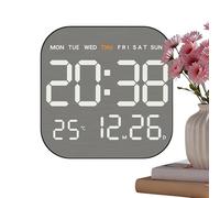 Large Digital Clock, Home Office Timepiece, 7.68x7.68x1.06 Inches LED with Hidden Stand, Remote Control Brightness Adjustment, Modern Square Display with Date, Wall Mounted Alarm for Bedroom and Desk