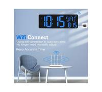 Large Digital Wall Clock WiFi Sync,16.5in LED Large Display with Temperature/Date/W or Home Office EU Plug