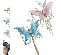 Large Fairy Wing Hair Clips, Butterfly & Beaded Design Hair Claws for Hairstyles, Butterfly Tassel Hairs Clip, for Wedding, Christmas, Cosplay (Pink+Blue)