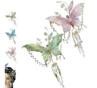 Large Fairy Wing Hair Clips, Butterfly & Beaded Design Hair Claws for Hairstyles, Butterfly Tassel Hairs Clip, for Wedding, Christmas, Cosplay (Green+Pink)