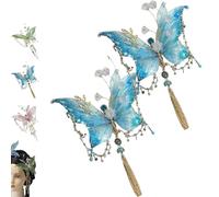 Large Fairy Wing Hair Clips, Butterfly & Beaded Design Hair Claws for Hairstyles, Butterfly Tassel Hairs Clip, for Wedding, Christmas, Cosplay (2*Blue)