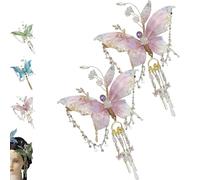 Large Fairy Wing Hair Clips, Butterfly & Beaded Design Hair Claws for Hairstyles, Butterfly Tassel Hairs Clip, for Wedding, Christmas, Cosplay (2*Pink)