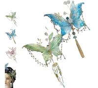 Large Fairy Wing Hair Clips, Butterfly & Beaded Design Hair Claws for Hairstyles, Butterfly Tassel Hairs Clip, for Wedding, Christmas, Cosplay (Green+Blue)