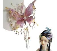 Large Fairy Wing Hair Clips, Butterfly Tears Tassel Hair Clip, Butterfly & Beaded Design Hair Claws for Hairstyles, Fairy Wings Beaded Design Hair Claws (Pink)