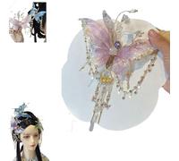 Large Fairy Wing Hair Clips,Butterfly Tears Tassel Hair Clip, Butterfly Beaded Design Hairs Claws for Hairstyles (Pink)