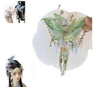 Large Fairy Wing Hair Clips,Butterfly Tears Tassel Hair Clip, Butterfly Beaded Design Hairs Claws for Hairstyles (Green)