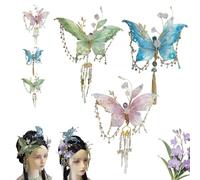 Large Fairy Wing Hair Clips with Sparkling 3D Butterfly Beaded Tassel Design, Claw Style Clamp for Women Hairstyles Accessories, Elegant Tear Drop Detailing Secure Hold (3 Pcs Mix)