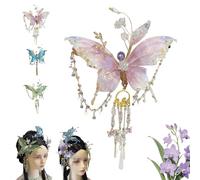 Large Fairy Wing Hair Clips with Sparkling 3D Butterfly Beaded Tassel Design, Claw Style Clamp for Women Hairstyles Accessories, Elegant Tear Drop Detailing Secure Hold (Pink)