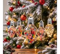 Large Fillable Ornaments,Christmas Bulb Gift Jar for DIY Crafts，5 | Jumbo fillable Ornaments,Clear Plastic Light Bulbs with Screw Cap & Silver Rope,Christmas Ornaments for Candy XmasTree Decor