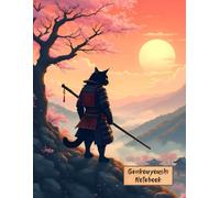 Large Genkouyoushi Kanji Practice Notebook - Samurai Cat Sunset Edition: Traditional Genkou Yoshi Grid for Writing Kanji, Hiragana, and Katakana | 120 Pages
