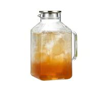 Large Glass Drink Pitcher - 3.8L Leakproof Lid Jug, Heat Resistant Beverage Server, Clear Tea Juice Container | Iced Tea Homemade Coffee Storage for Fridge Kitchen Countertop Use