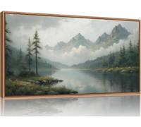 Large Green Forest Canvas Wall Art Modern Foggy Wood Landscape Artwork Nature Painting Prints for Living Room Office(30x60cm/Sin marco)