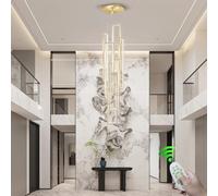 Large LED Chandelier for Stairs - Aluminum Pendant Light with Remote Control Decorative Ceiling Lamp High Ceilings in Restaurants Living Rooms Hotels & Villas