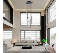 Large LED Chandelier for Stairs - Aluminum Pendant Light with Remote Control Decorative Ceiling Lamp High Ceilings in Restaurants Living Rooms Hotels & Villas