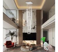 Large LED Chandelier for Stairs - Aluminum Pendant Light with Remote Control Decorative Ceiling Lamp High Ceilings in Restaurants Living Rooms Hotels & Villas