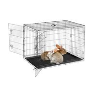 Large Metal Wire Small Animal Cage - Durable Grid Mesh Floor, Removable Leak-Proof Tray, Double Door Latches, No Tools Needed, Rust Resistant, Collapsible - 121 * 76.5 * 81
