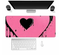 Large Mouse Mat XXL, Washable Gaming Mouse Pad with Anti-Slip Rubber Base, Extended Desk Pad Gaming Keyboard Mousepad for Office & Home(700x300x3mm,Black-Hearted)