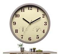 Large Outdoor Clock,Non-Ticking Round Art Decoration | Easy To Read Clock With Thermometers Hygrometer - Art Decoration Kitchen Patio Deck Pool Bedroom Living Room RV Garage Gym Entryway Hallway