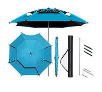 Large Outdoor Thick Garden Waterproof Sunscreen Beach Parasol, Seamless Glue, Tiltable Sun Umbrella, Balcony, Fishing, Swimming Pool, Courtyard, Blue, with Accessories