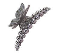 Large Pearl Hair Claws, Stylish Shark Hairpin, Grey Pearl Metal Barrette, Fashion Hair Accessories for Women & Girls, 4.33x2.36x1.97 inches Strong Grip Styling Tool