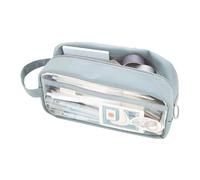 Large pencilBag - 21.5x10.5x6.5cm Clear Zipper Pouch, PVC + Fabric Waterproof pencilCase with Portable Handle | pencilPouch for School, Office, Travel, Kids, Teens, College Students and Adults