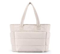 Large Puffer Tote Bag With Zipper Quilted Light Work Bag,Puffy Tote Bag For Women Travel - with Compartments, Off White
