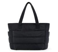 Large Puffer Tote Bag With Zipper Quilted Light Work Bag,Puffy Tote Bag For Women Travel - with Compartments, Black