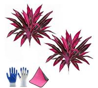 Large Realistic Artificial Boston Fern and Dragon'S Blood Tree Plants, 24" UV Resistant Fake Outdoor Red Cordyline Ti Plants, Vibrant Pink Purple Faux Foliage for Garden Yard Home Porch Decor (2PCS)
