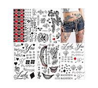 Large-size Tattoos for Suicide Squad Joker Harley Quinn, 5 Sheets Temporary Tattoos Stickers for Harley Quinn Joker Perfect