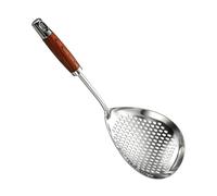 Large Skimmer Slotted Spoon - 304 Stainless Steel Skimmer Spoon With Wooden Long Handle, Heavy-Duty Multi-Purpose Oil Draining Tool | Wooden Handle Frying Skimmers For Home Cooks Enthusiasts Fried