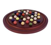 Large Solitaire Game Handmade Solid Wooden Marble Board Game Set with 36 Natural Marble Marbles Classic Thick Round Board Games for Adults Game Night (Large, Red Walnut)
