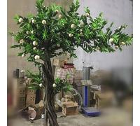 Large Twisted Trunk Artificial Peach Tree, Realistic Faux Fruit with Green Leaves & White Fruits, Fake Fruiting for Indoor Outdoor Home Garden(1.2mx1m)