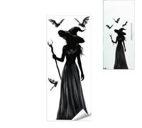 Large Witch Silhouette Halloween Window Clings Gothic Bat Decals | Características del collar de ventana gótico, realista de terror, silueta, diseño de bate, decoración del hogar
