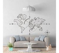Large World Map Compass Earth Wall Sticker Office Classroom World Map Global Exploration Adventure Wall Decal Vinyl Decor,Black,103X57CM