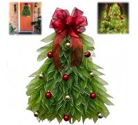 Large Xmas Tree Flower Front Door Wreath Garland with Ball Ornsments, Handmade Christmas Tree Wreath for Front Door, Christmas Front Door Decoration Luminous Wreath, for Decor (Without Light)