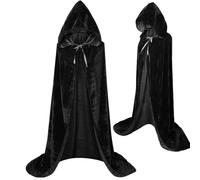 Largo Capa con Capucha Terciopelo, Capa Negra con Capucha, Halloween Capa de Bruja Vampiro, para Halloween Carnaval Mascarada Fiesta Adulto Disfraces (XL)