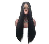 Largo Derecho Sintético Encaje Peluca Partida media cabello sintético para Mujeres negras Alta calidad Natural (Tamaño : 26 inch)